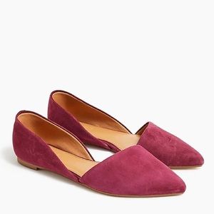 J Crew Zoe Suede d'Orsay Flats Burgundy Women Size 8.5 Slip On Pointed Toe